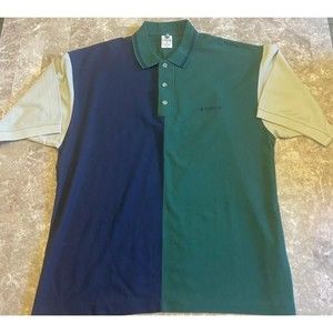 Columbia Polo Mens Size Large Short Sleeve Color Block Green & Blue Pullover